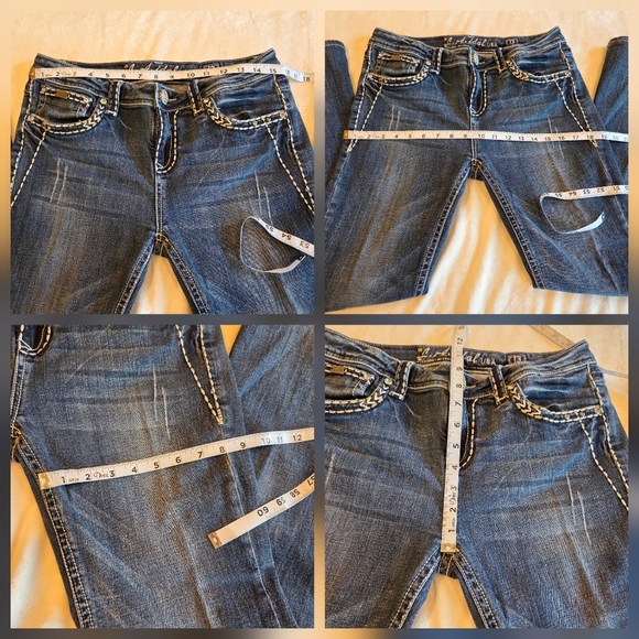 ‼️3/$30‼️ LA IDOL Thick Stitch Bling Crystals Blue Denim Jeans  13 Juniors - Picture 14 of 14